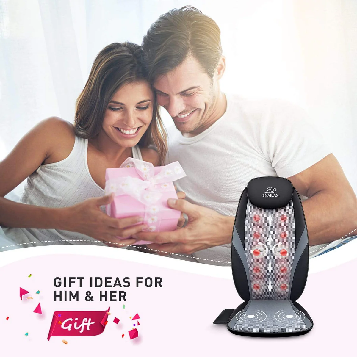 Snailax Shiatsu Massage Cushion with Heat Massage Chair Pad Kneading Back Massager