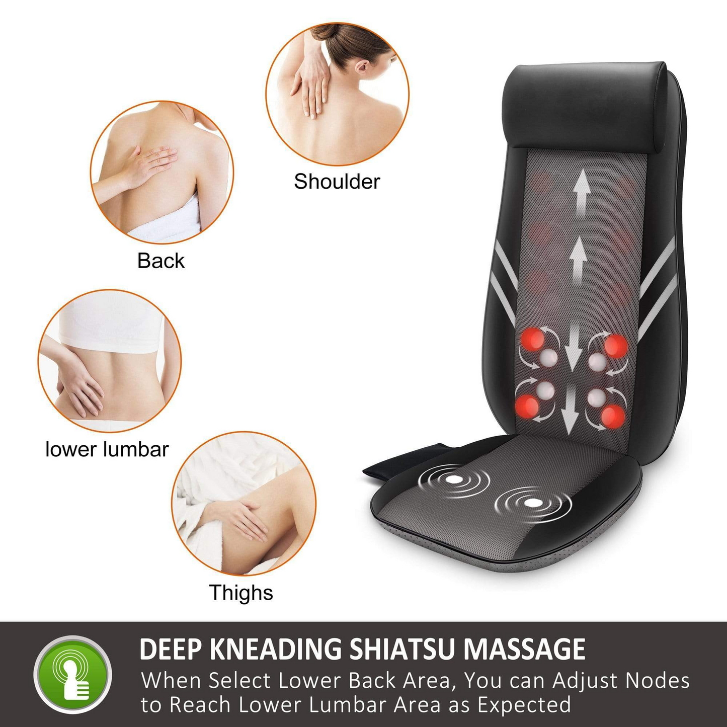 Snailax Shiatsu Massage Cushion with Heat Massage Chair Pad Kneading Back Massager